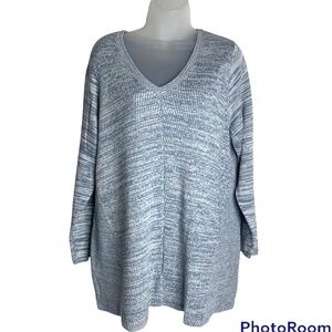 CATHERINES Blue Marled Cotton‎ Blend Long Sleeve V Neck Tunic Sweater sz 0X.